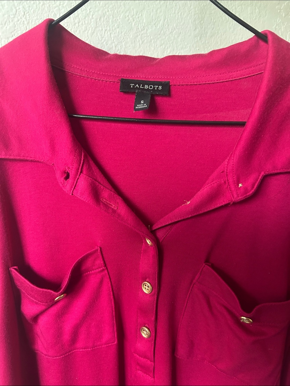Talbots Long Sleeve Polo Top in Fuchsia - Picture 3 of 3